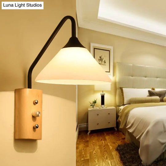 White Glass Wall Sconce For Study Room And Bedroom Lighting