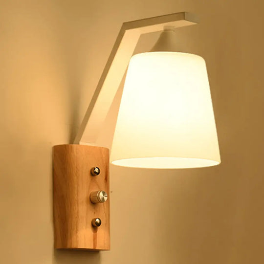 White Glass Wall Sconce For Study Room And Bedroom Lighting / Barrel