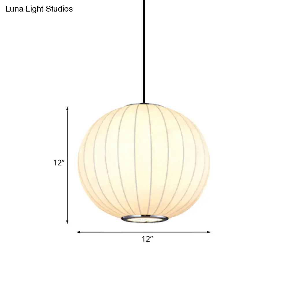 Simplicity Hanging Light With Fabric Shade White Globe Suspension Pendant - 10/12/16W