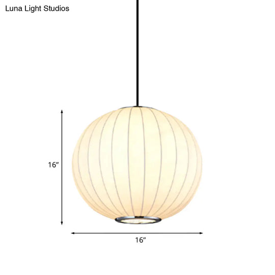 Simplicity Hanging Light With Fabric Shade White Globe Suspension Pendant - 10/12/16W