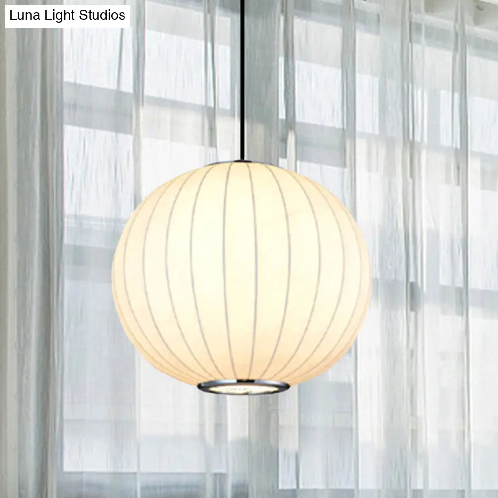 Simplicity Hanging Light With Fabric Shade White Globe Suspension Pendant - 10/12/16W / 10