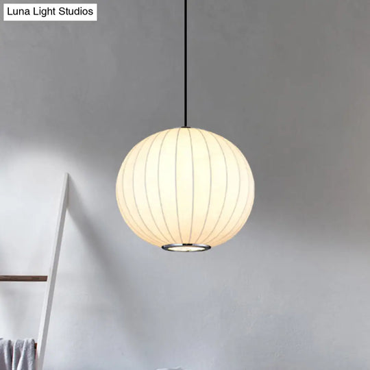 White Globe Hanging Pendant Light With Fabric Shade - Simplicity 1 10-16’W