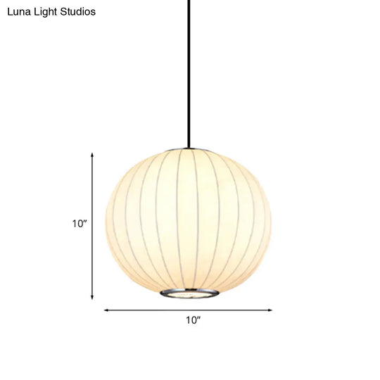 Simplicity Hanging Light With Fabric Shade White Globe Suspension Pendant - 10/12/16W