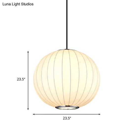 Simplicity Hanging Light With Fabric Shade White Globe Suspension Pendant - 10/12/16W