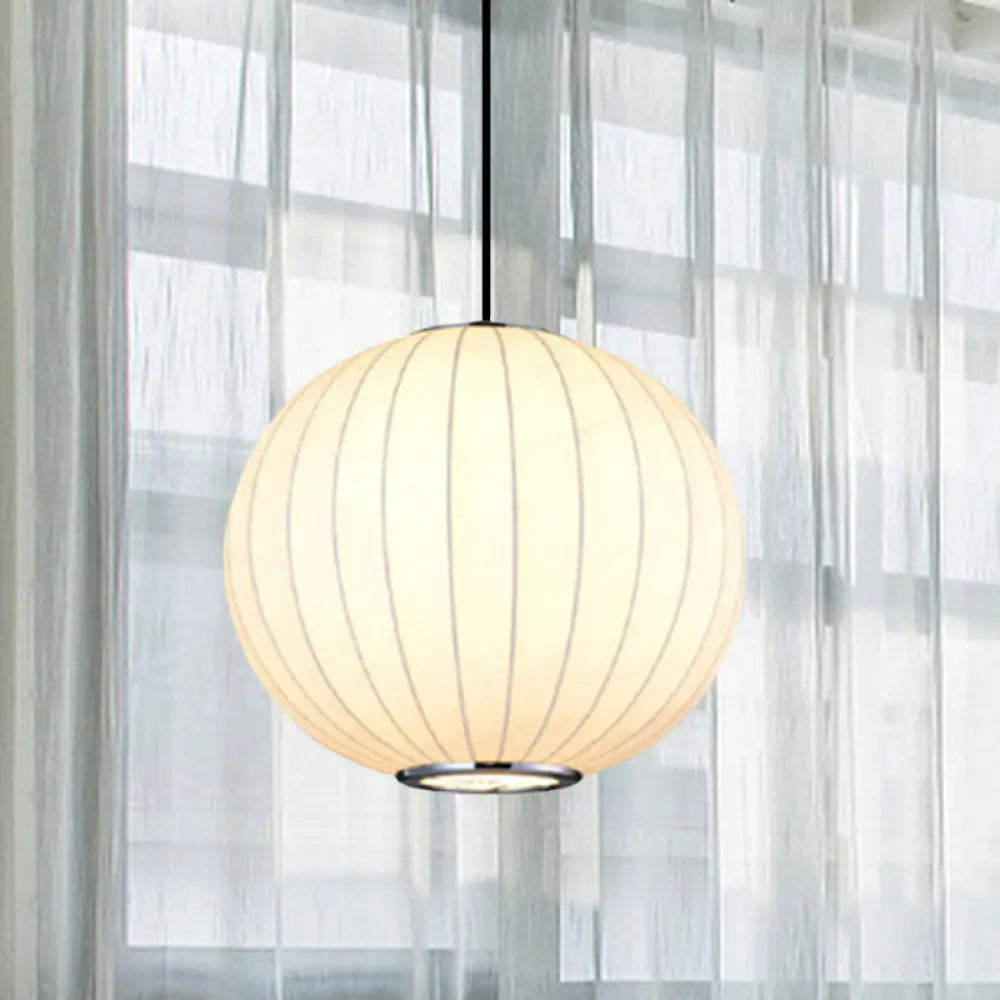 White Globe Hanging Pendant Light With Fabric Shade - Simplicity 1 10-16’W / 10’