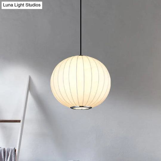 Simplicity Hanging Light With Fabric Shade White Globe Suspension Pendant - 10/12/16W