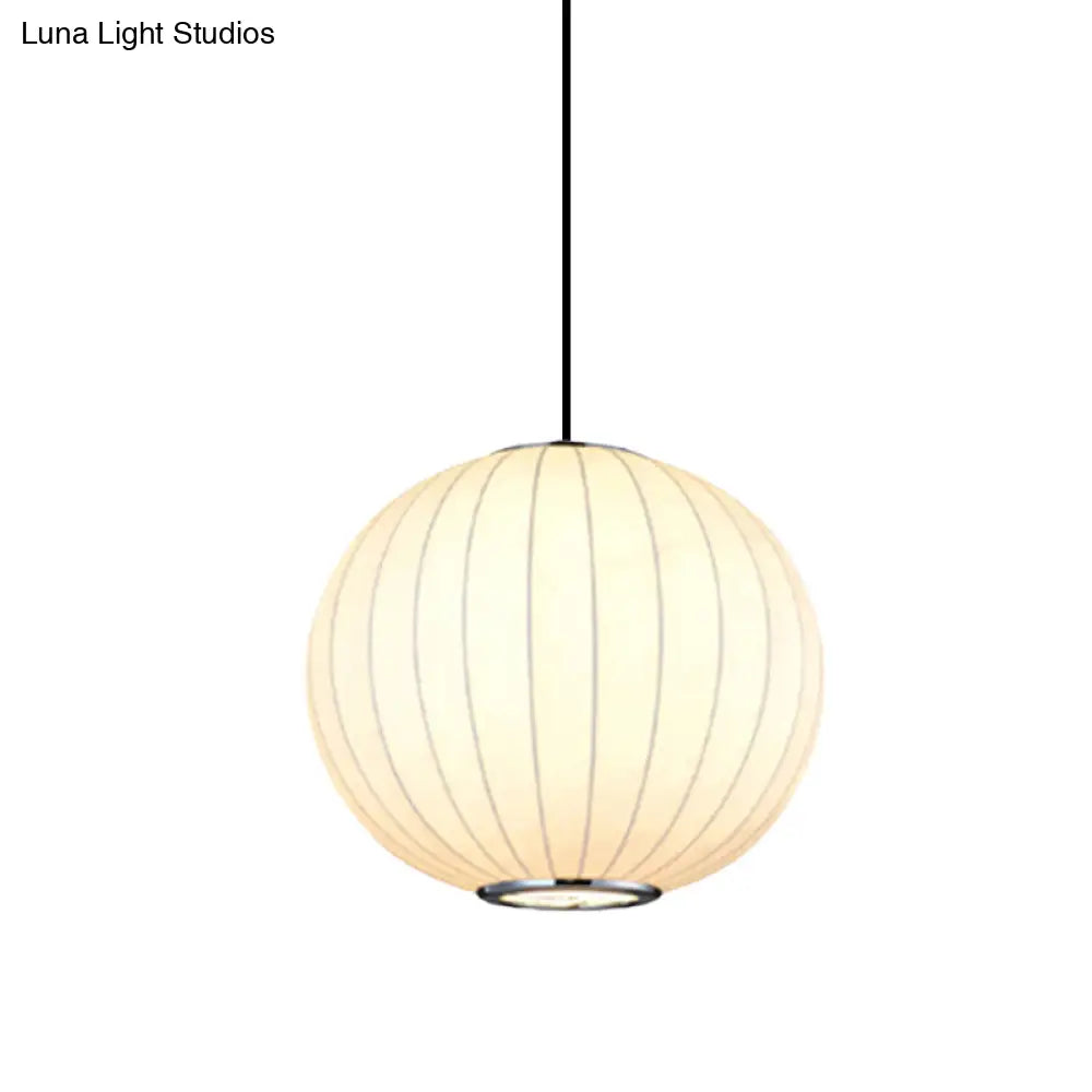 Simplicity Hanging Light With Fabric Shade White Globe Suspension Pendant - 10/12/16W