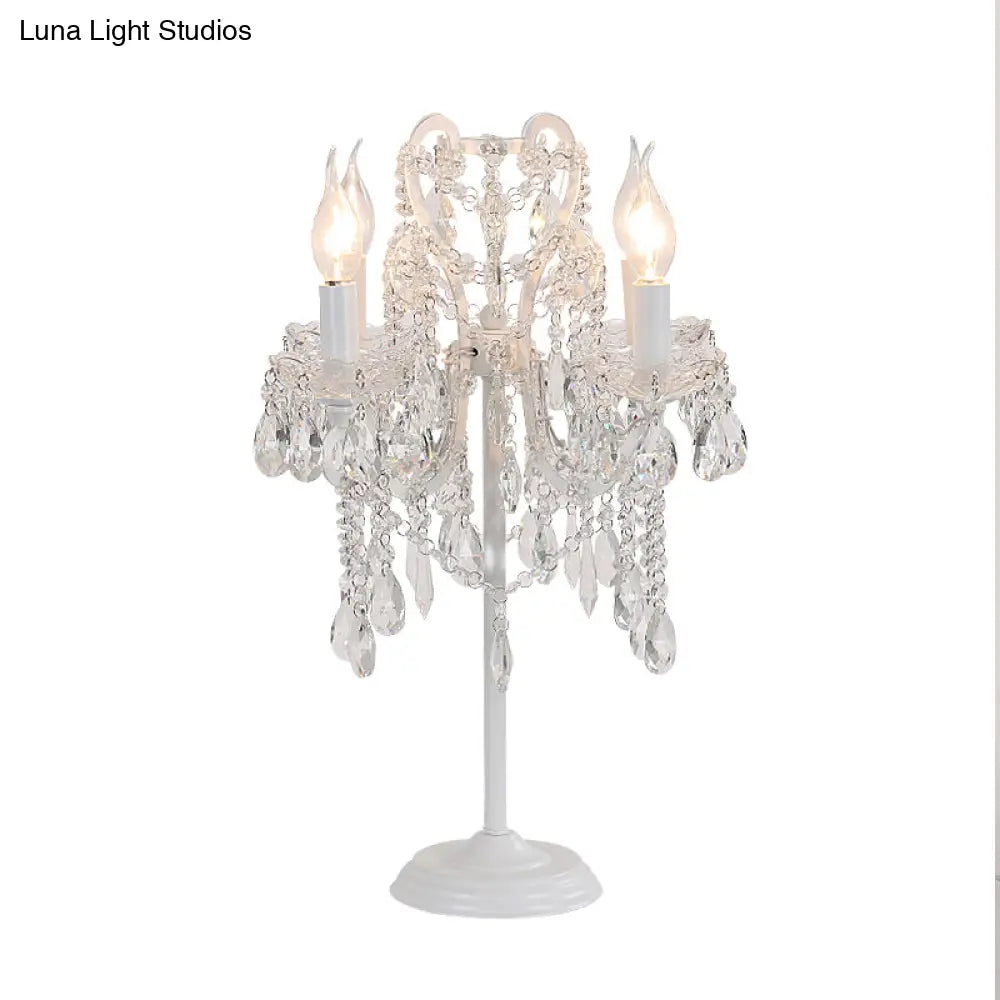 White/Gold Crystal Table Lamp - Elegant 2-Light Bent Arm Rural Style Living Room Night Light