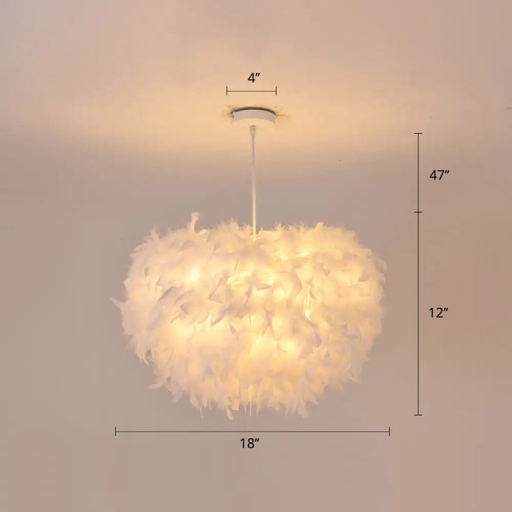 White Goose Feather Dome Ceiling Light Fixture - Elegant Pendant For Bedroom / 18’