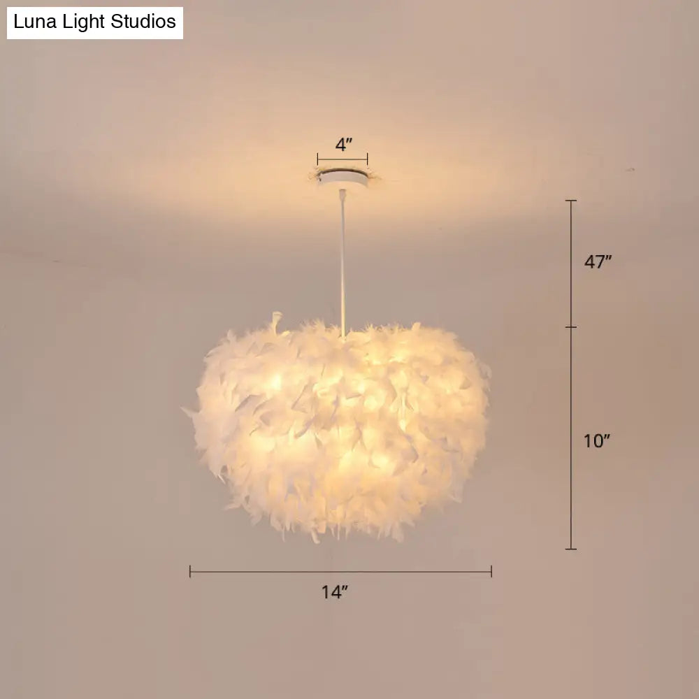 Simplicity White Goose Feather Dome Pendant Ceiling Light Perfect For Bedroom Decor / 14