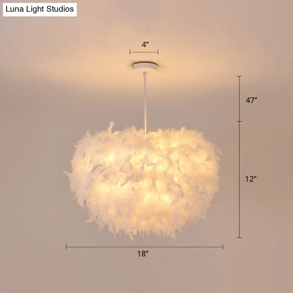 Simplicity White Goose Feather Dome Pendant Ceiling Light Perfect For Bedroom Decor / 18