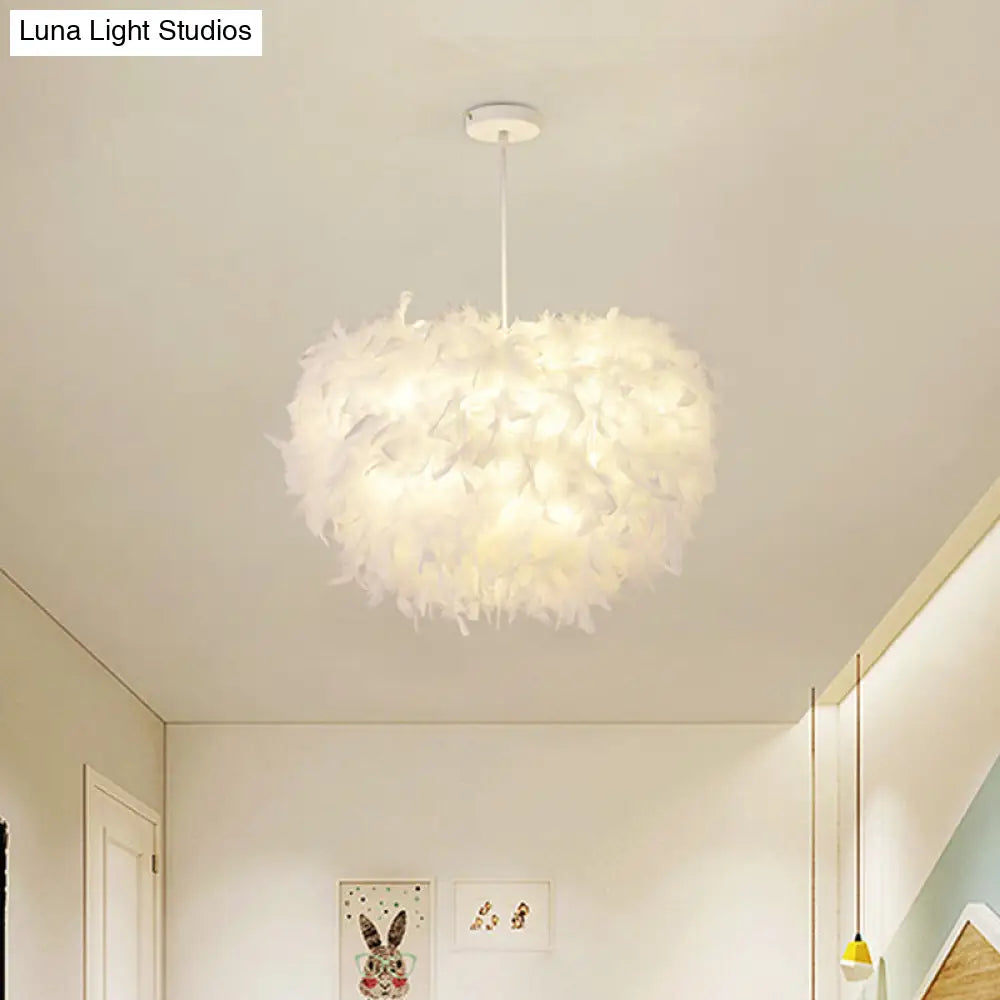 Simplicity White Goose Feather Dome Pendant Ceiling Light Perfect For Bedroom Decor