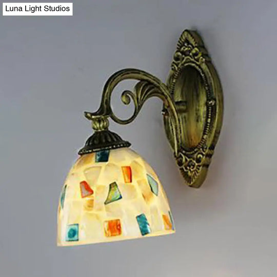 White-Gray/Beige/Yellow-Blue Glass Sconce Lamp With Tiffany Shell Shade For Bedroom Lighting