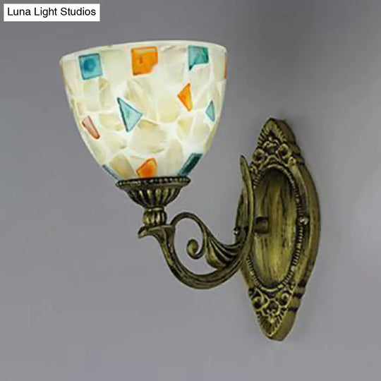 White-Gray/Beige/Yellow-Blue Glass Sconce Lamp With Tiffany Shell Shade For Bedroom Lighting