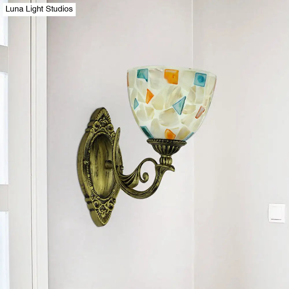 White-Gray/Beige/Yellow-Blue Glass Sconce Lamp With Tiffany Shell Shade For Bedroom Lighting