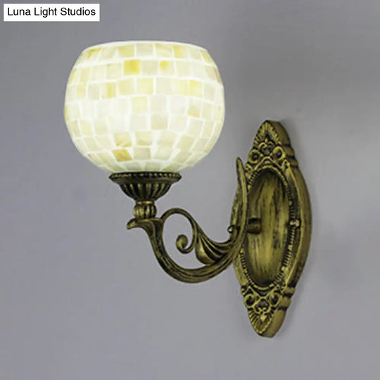 White-Gray/Beige/Yellow-Blue Glass Sconce Lamp With Tiffany Shell Shade For Bedroom Lighting