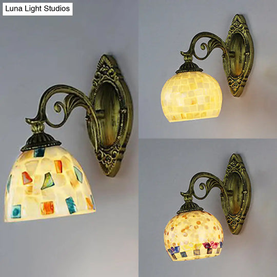 White-Gray/Beige/Yellow-Blue Glass Sconce Lamp With Tiffany Shell Shade For Bedroom Lighting