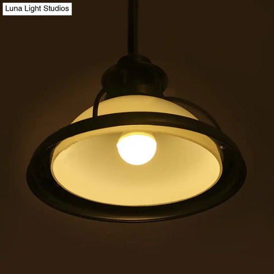 White/Green Glass Dome Pendant Lighting With Industrial Vibe - 3 Lights Ideal For Dining Table