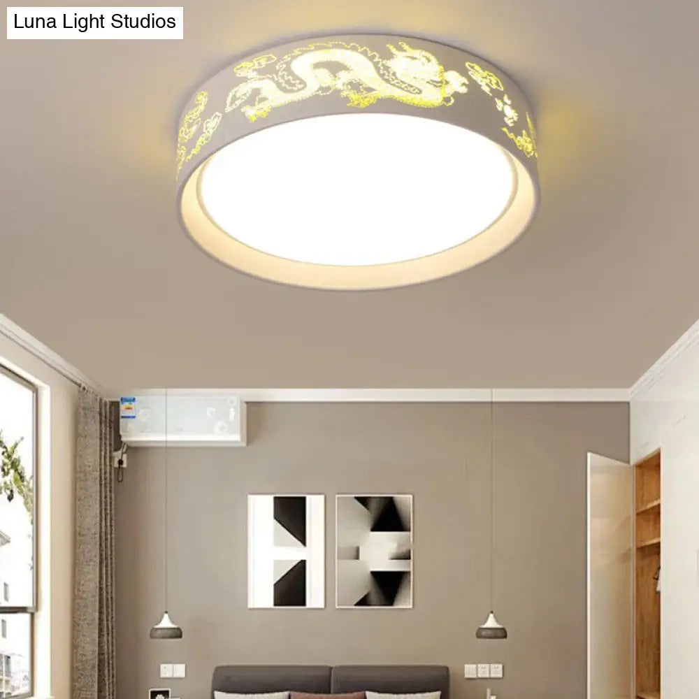 White Hammered Metal Flush Mount Ceiling Light Fixture For Childrens Bedroom / Warm E