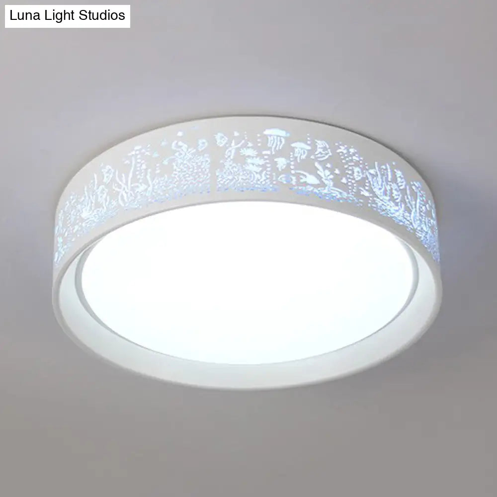 White Hammered Metal Flush Mount Ceiling Light Fixture For Children’s Bedroom