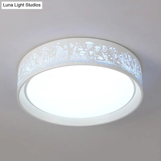 White Hammered Metal Flush Mount Ceiling Light Fixture For Children’s Bedroom