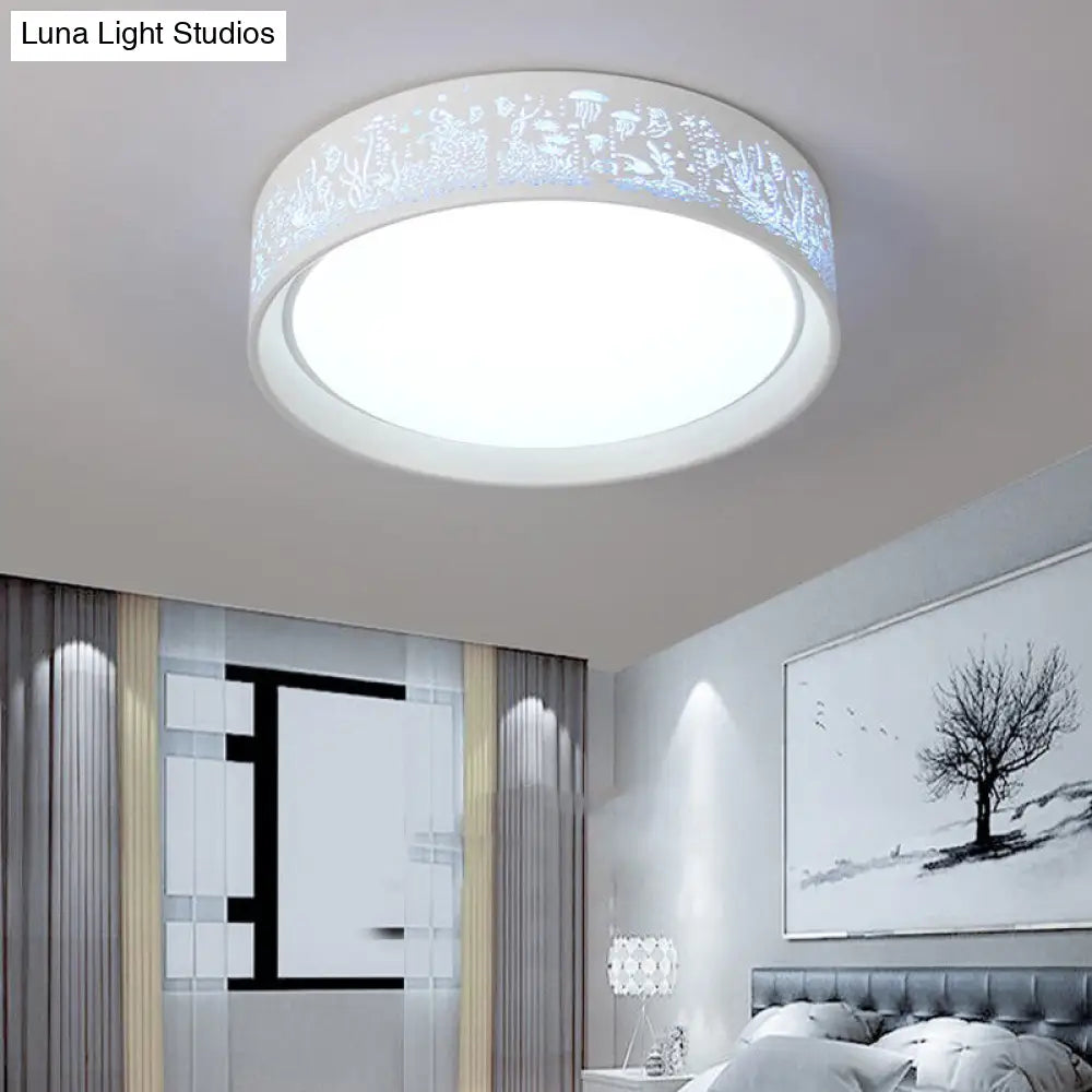 White Hammered Metal Flush Mount Ceiling Light Fixture For Childrens Bedroom / Warm D