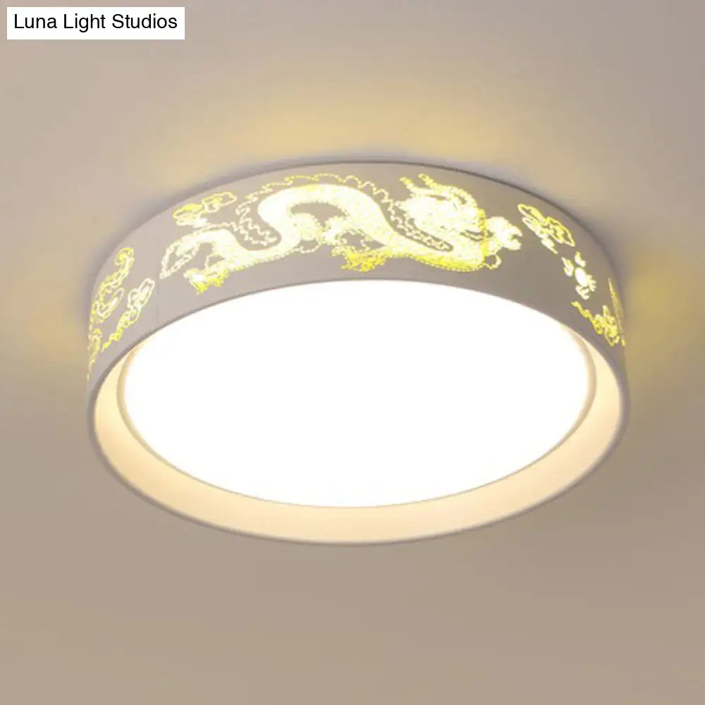 White Hammered Metal Flush Mount Ceiling Light Fixture For Children’s Bedroom