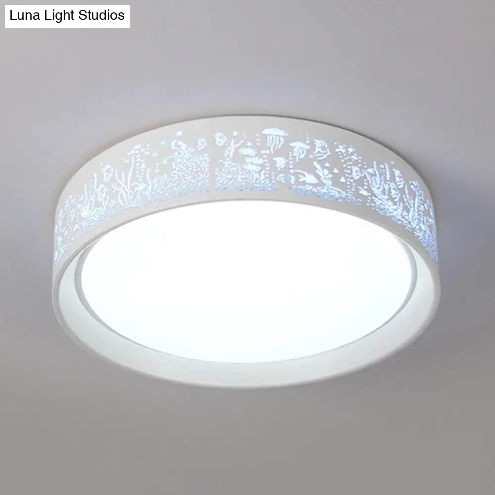 White Hammered Metal Flush Mount Ceiling Light Fixture For Childrens Bedroom