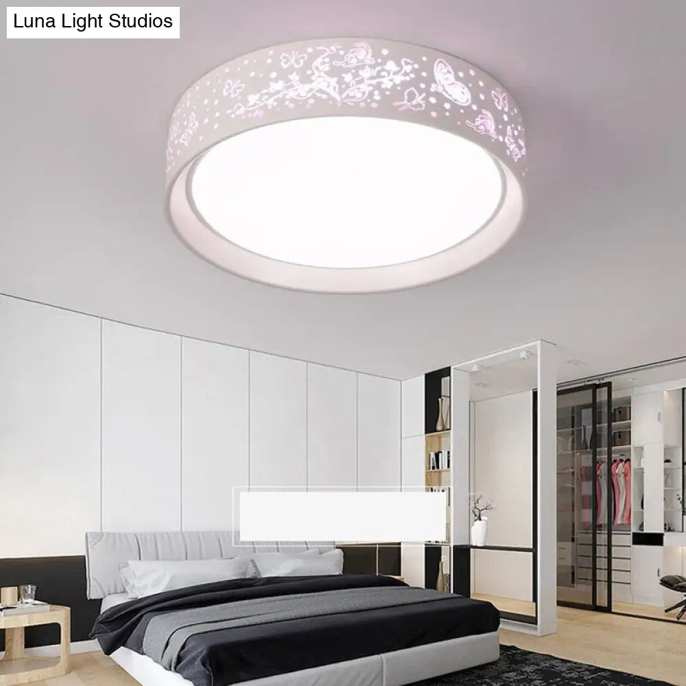 White Hammered Metal Flush Mount Ceiling Light Fixture For Childrens Bedroom / Warm C