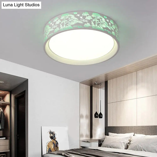 White Hammered Metal Flush Mount Ceiling Light Fixture For Childrens Bedroom / A