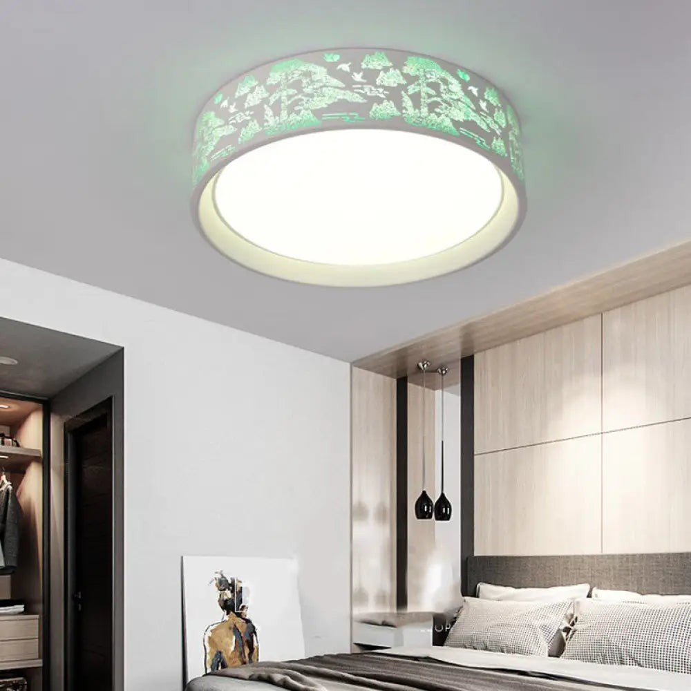 White Hammered Metal Flush Mount Ceiling Light Fixture For Children’s Bedroom / A