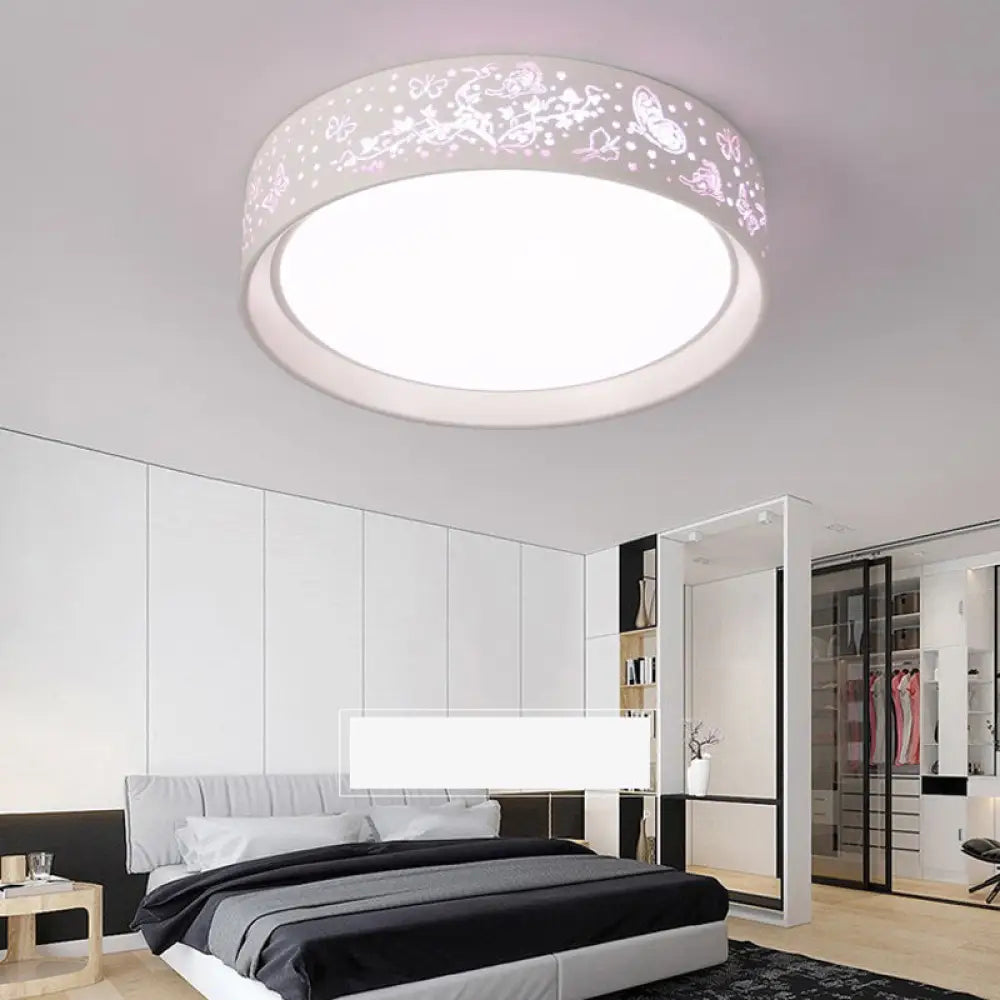 White Hammered Metal Flush Mount Ceiling Light Fixture For Children’s Bedroom / Warm C