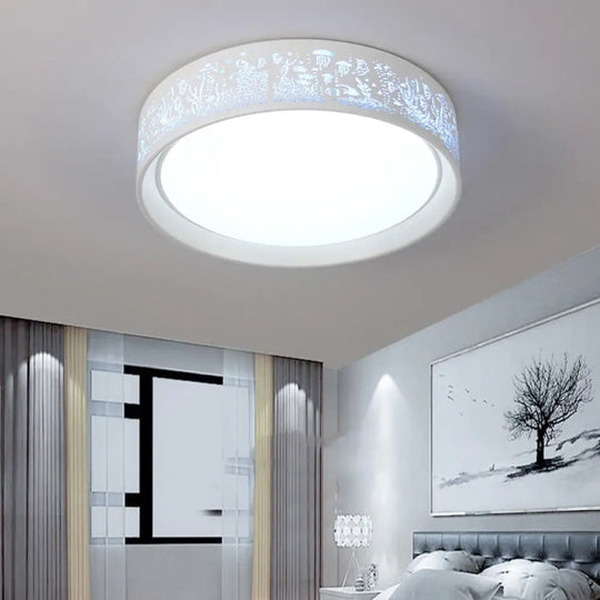 White Hammered Metal Flush Mount Ceiling Light Fixture For Children’s Bedroom / Warm D