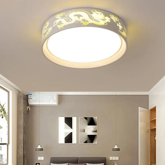White Hammered Metal Flush Mount Ceiling Light Fixture For Children’s Bedroom / Warm E