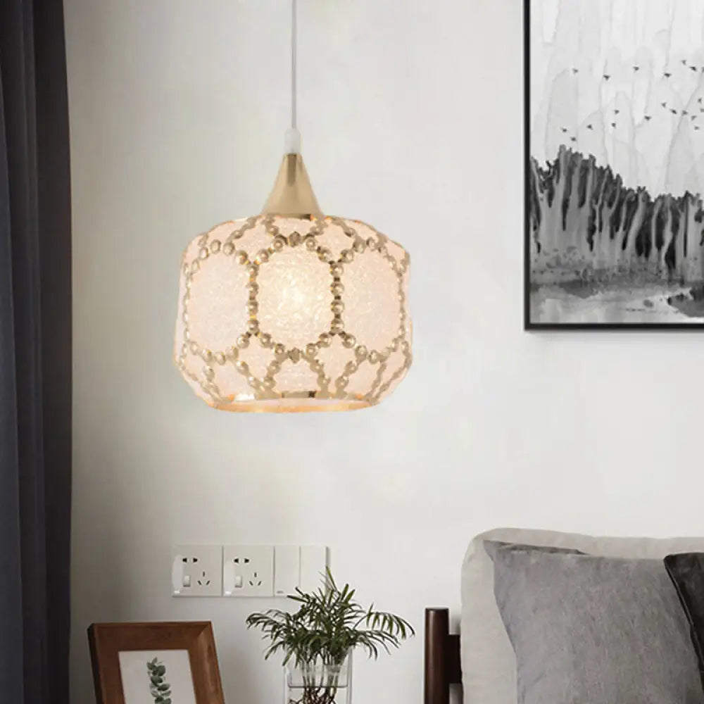 White Hanging Pendant Lamp For Dining Room - Traditional Plastic Dome/Drum/Wide Flare Suspension 1