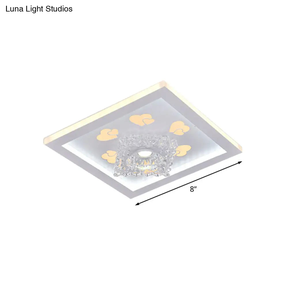 White Heart Pattern Led Flush Mount Ceiling Light With Crystal Accent - Modern Bedroom Lighting