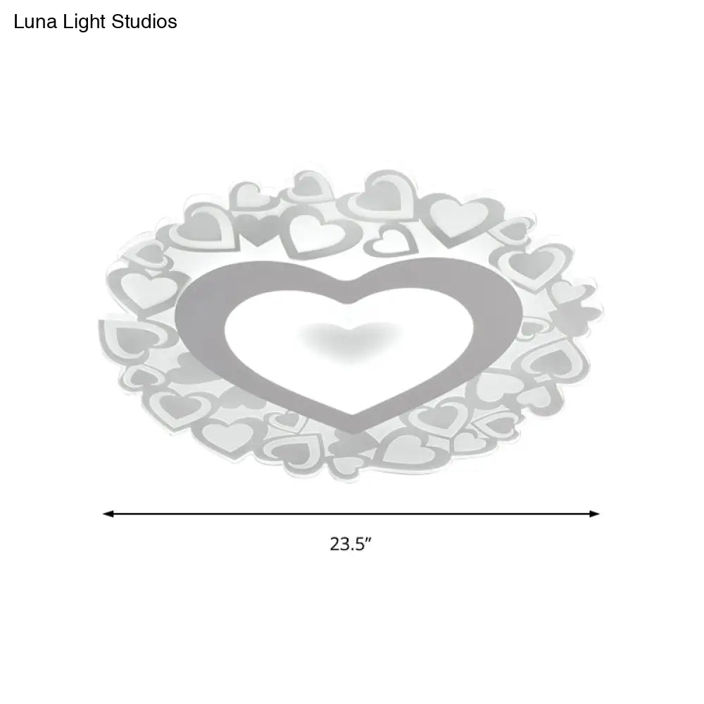 White Heart Shaped Led Flush Mount Ceiling Light For Bedroom 18/23.5 Dia