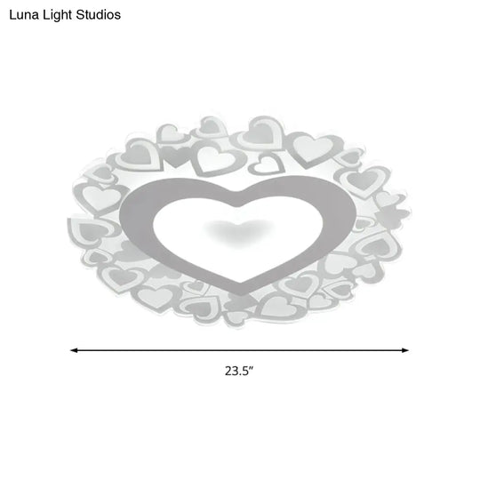 White Heart Shaped Led Flush Mount Ceiling Light For Bedroom 18/23.5 Dia