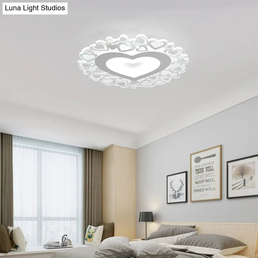 White Heart Shaped Led Flush Mount Ceiling Light For Bedroom 18/23.5 Dia / 18