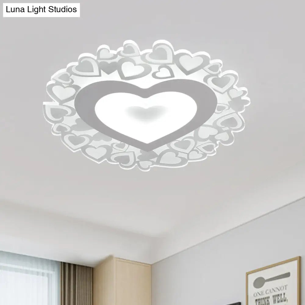 White Heart Shaped Led Flush Mount Ceiling Light For Bedroom 18/23.5 Dia