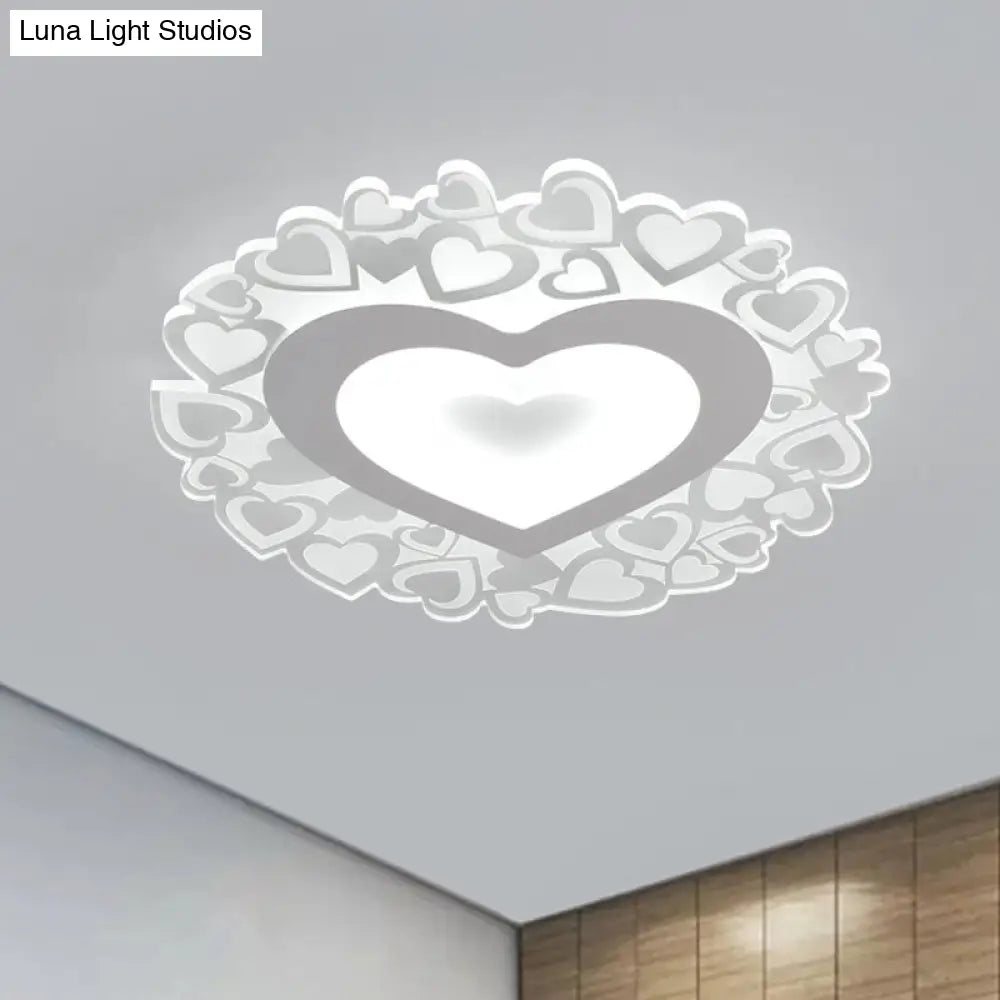 White Heart Shaped Led Flush Mount Ceiling Light For Bedroom 18/23.5 Dia