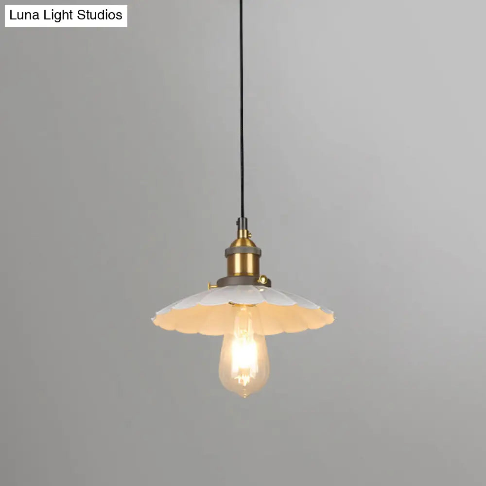 White Industrial Metal Scalloped Umbrella Pendant Light - Single Ceiling Hanging / 10