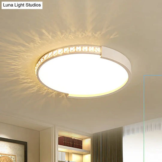 White Inlaid Crystal Led Flush Mount Ceiling Light For Minimalist Bedroom