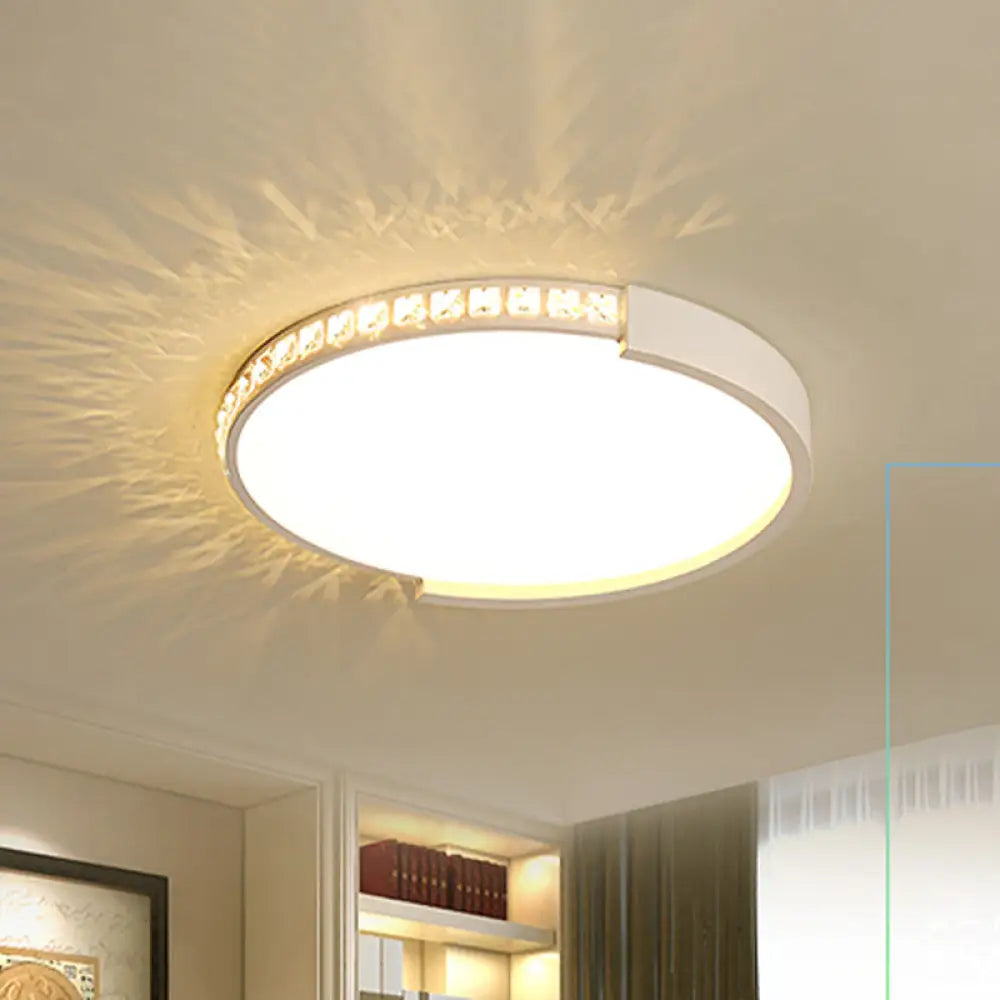 White Inlaid Crystal Led Flush Mount Ceiling Light For Minimalist Bedroom