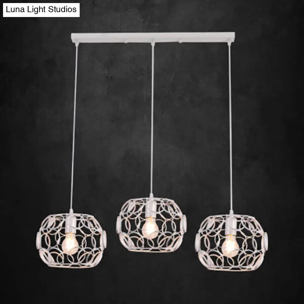 Industrial White Iron Globe Pendant Light With 3 Bulbs For Hotel Shop / Linear