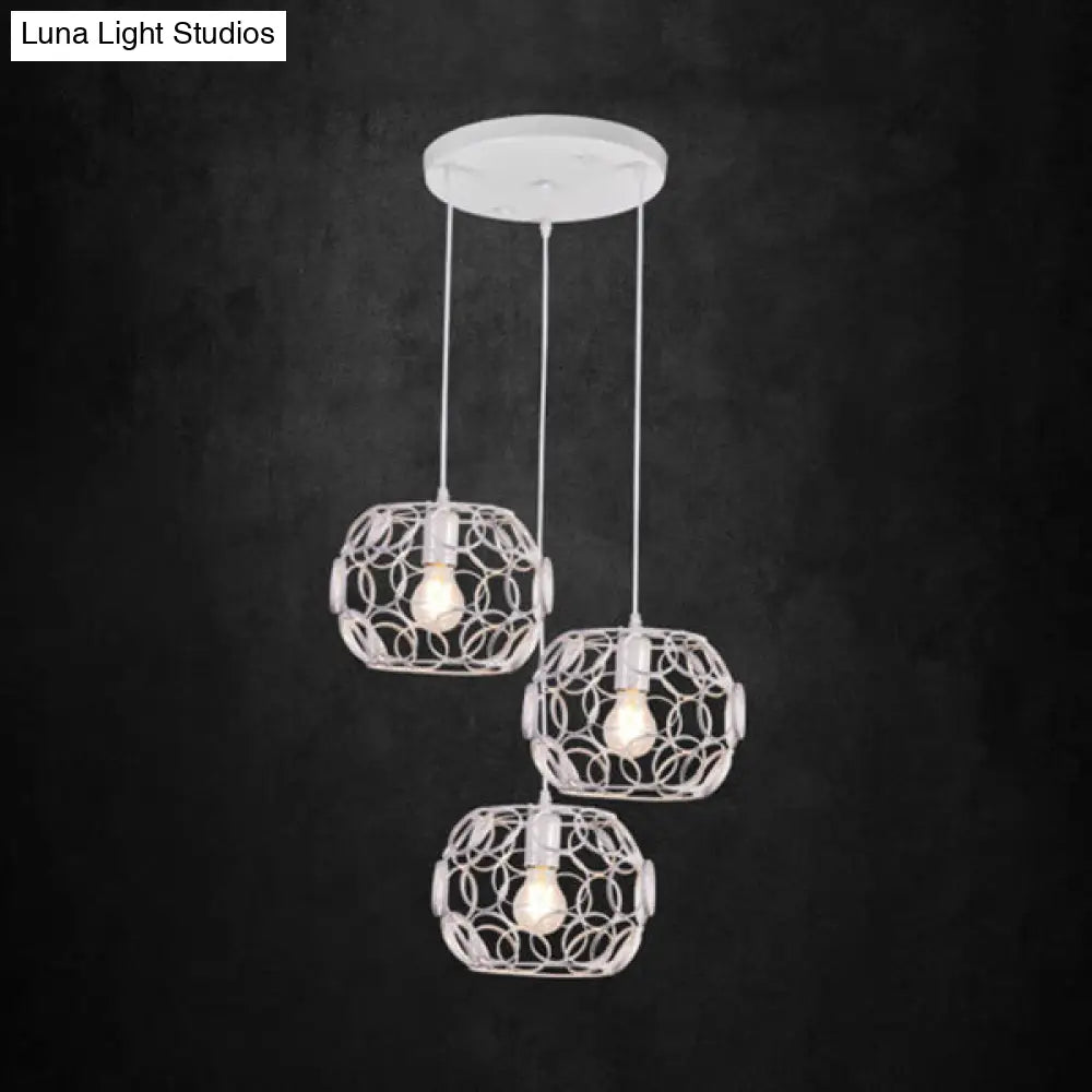Industrial White Iron Globe Pendant Light With 3 Bulbs For Hotel Shop / Round