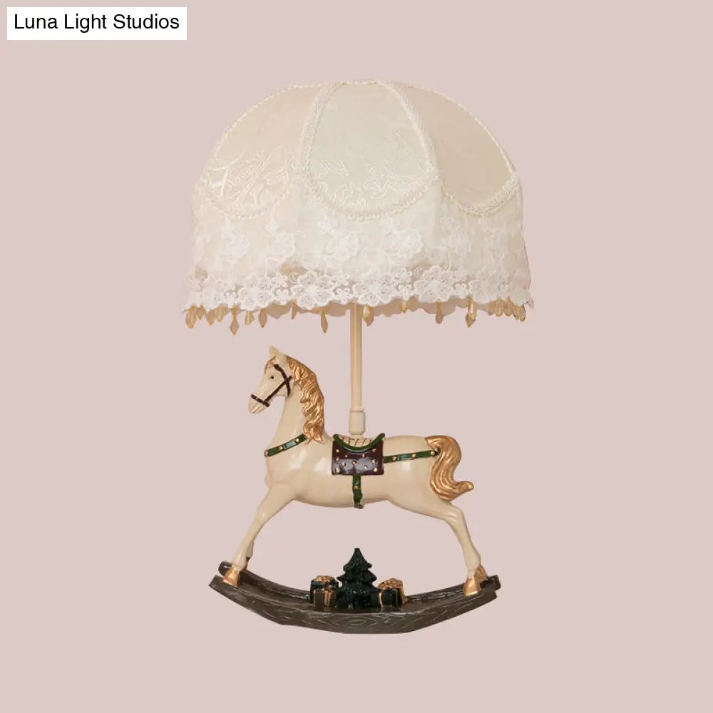 White Lace Kids Table Lamp With Rocking Horse Seesaw Base