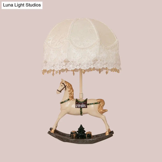 White Lace Kids Table Lamp With Rocking Horse Seesaw Base