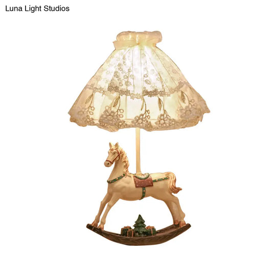 White Lace Kids Table Lamp With Rocking Horse Seesaw Base