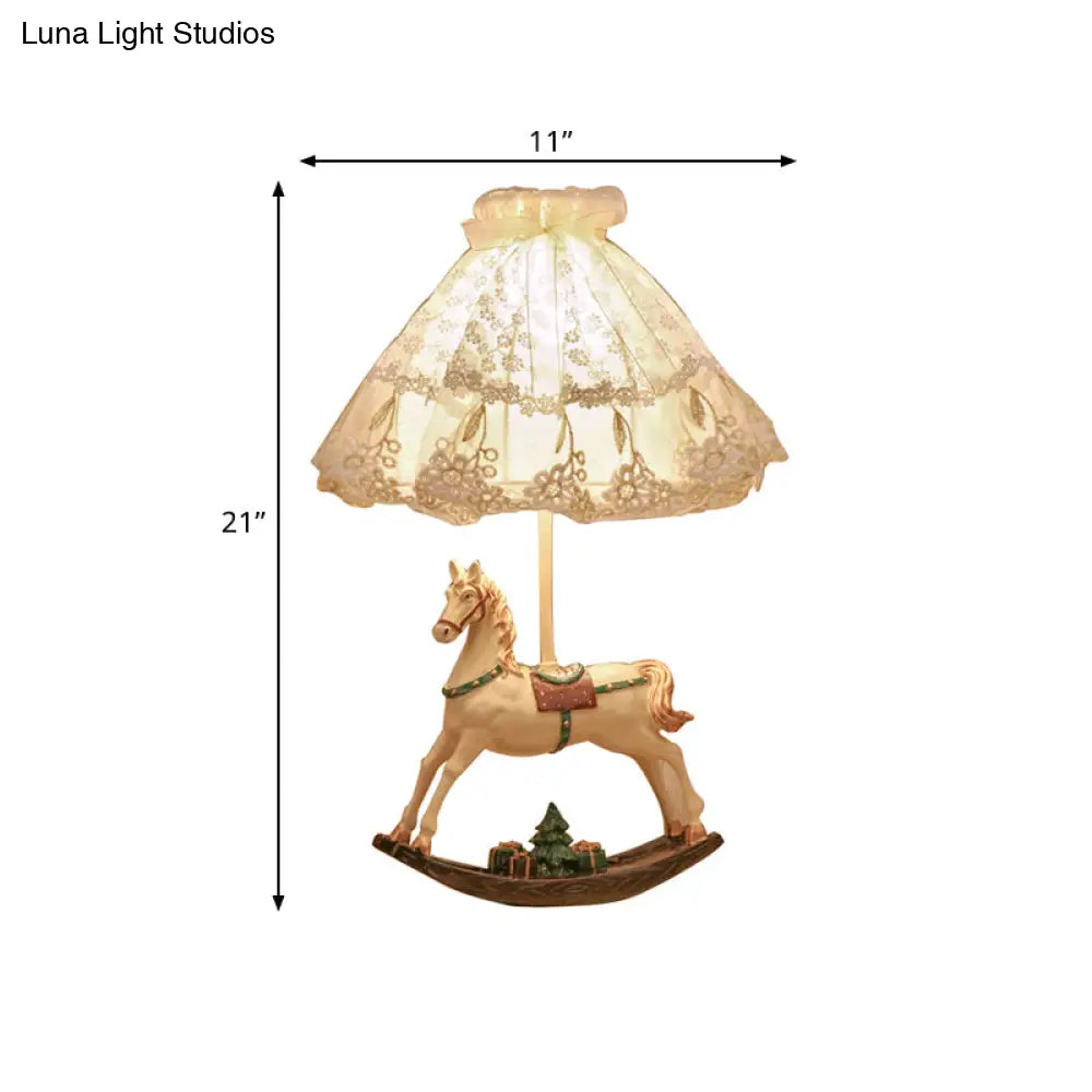 White Lace Kids Table Lamp With Rocking Horse Seesaw Base